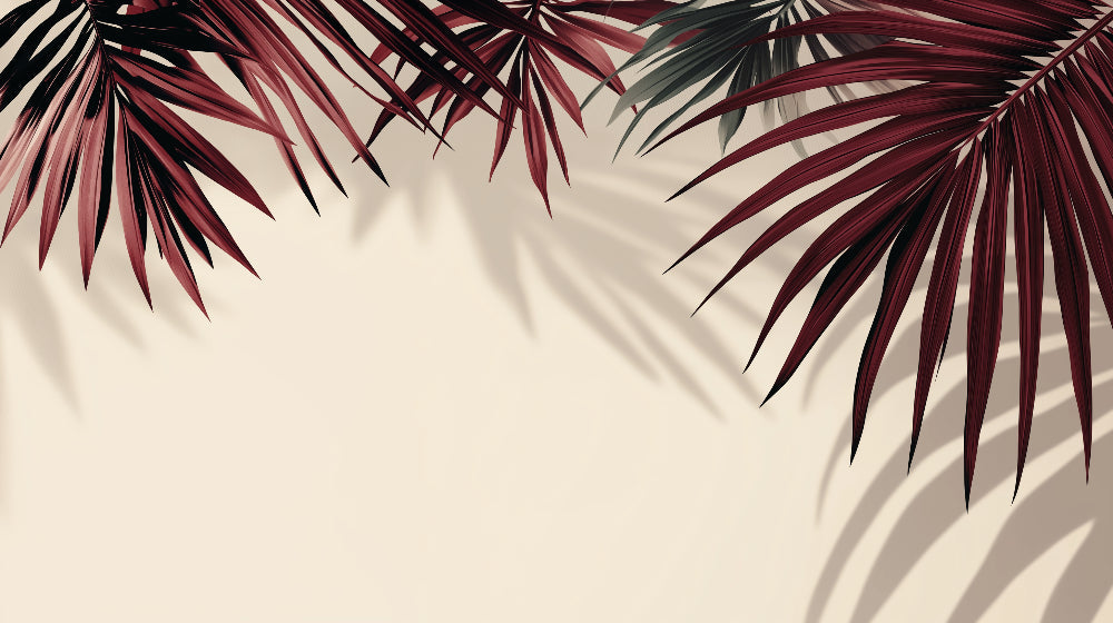 Burgundy palm leaves design file showing intricate botanical pattern on cream background