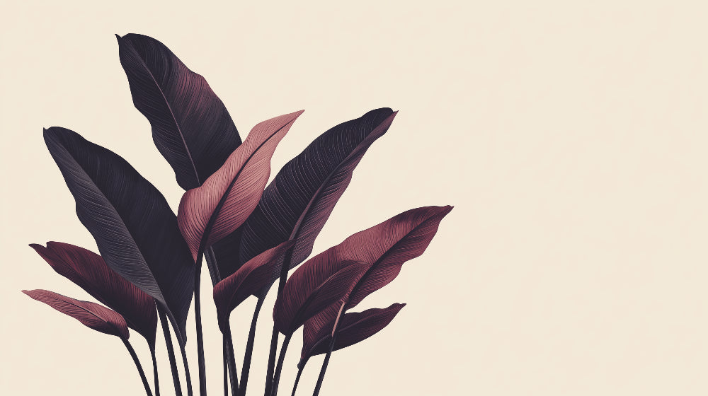 Dark burgundy tropical leaves design file showing intricate botanical pattern on beige background