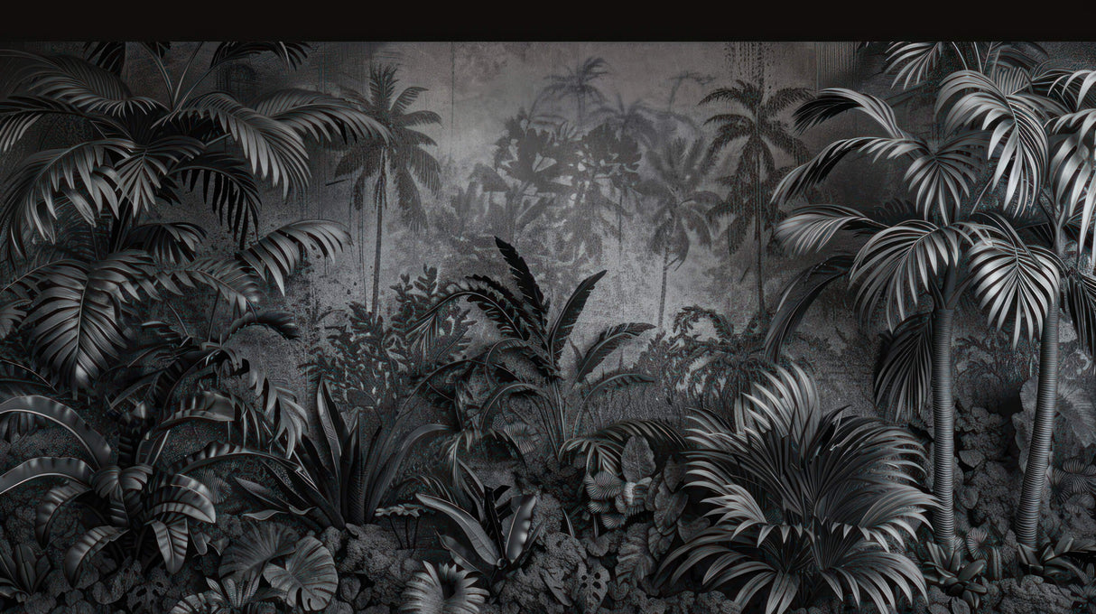 Dark jungle palm leaves wallpaper design file showing intricate leaf pattern detail