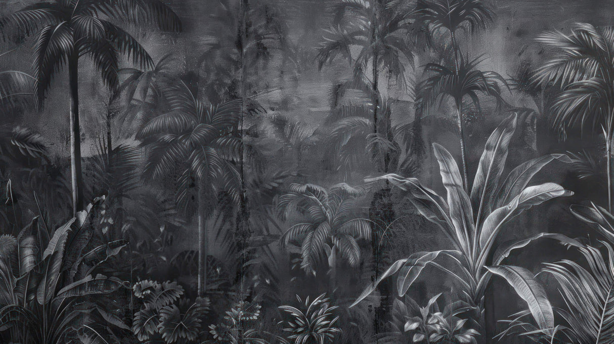 Dark palm leaves design file showing intricate monochrome tropical pattern