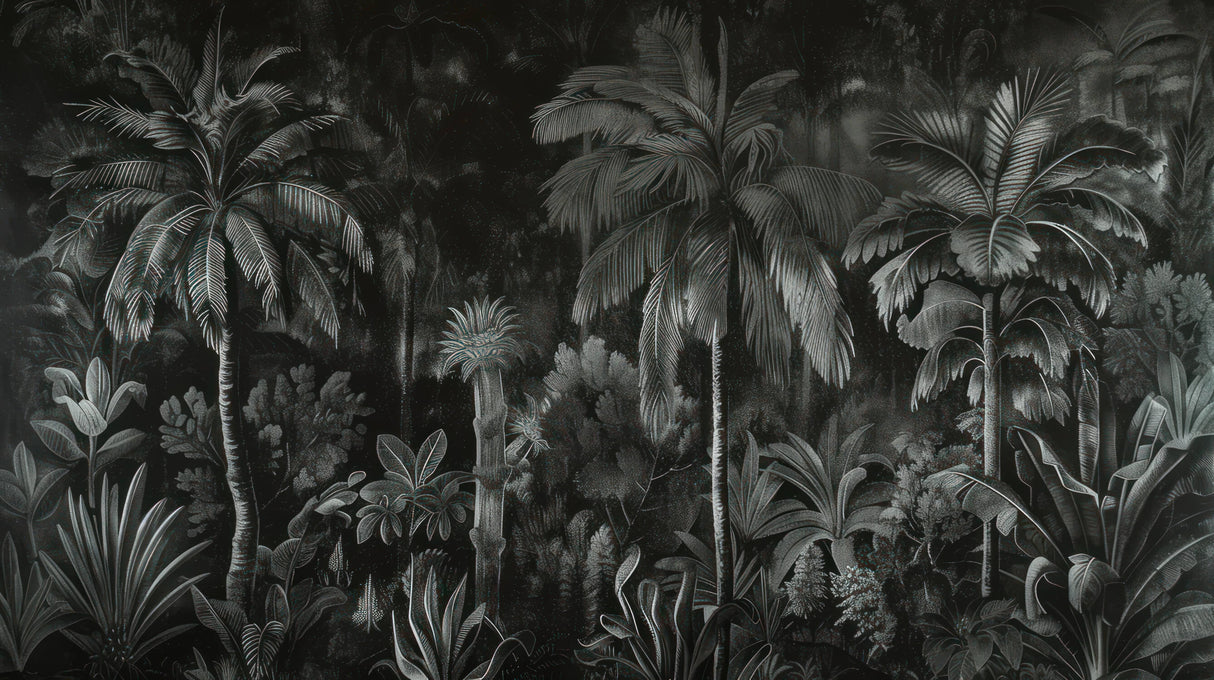 Tropical palm trees night scene design file showing detailed pattern and rich dark tones