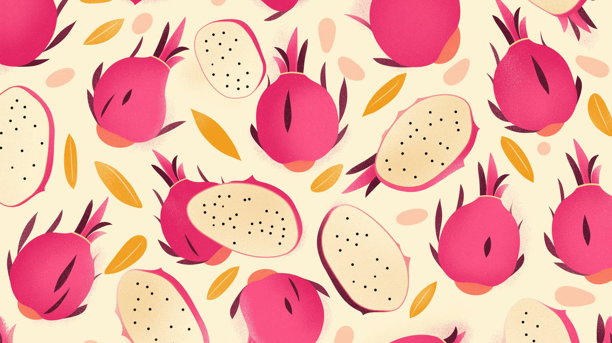 Dragon fruit pattern design file showing vibrant pink fruits on beige background