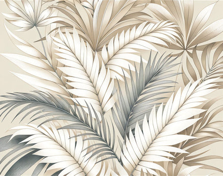 Palm leaves wallpaper design file showing detailed beige and grey tropical pattern