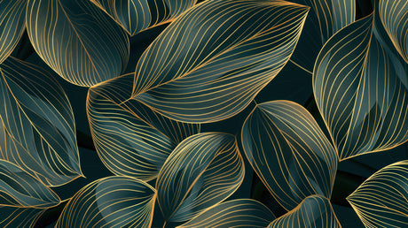 Emerald green and gold tropical leaf design file showing intricate pattern detail