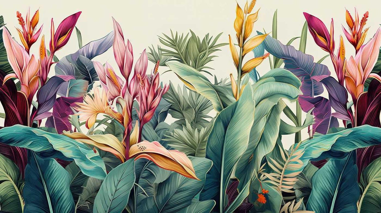 Birds of Paradise and palm leaves design file showing intricate botanical details