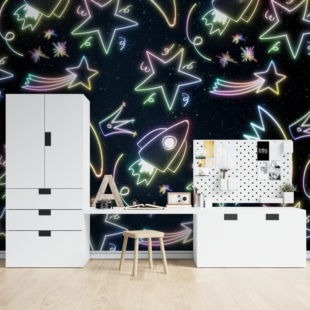 Night tropical wallpaper creating a zen mood in a reading nook