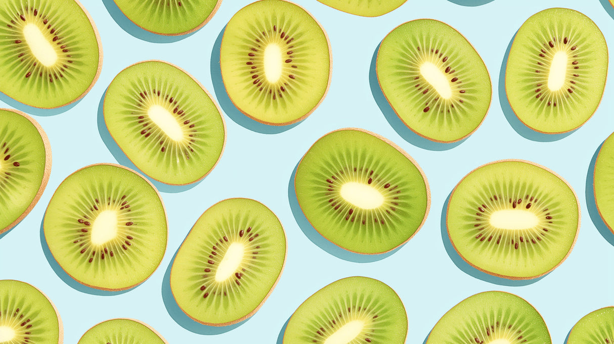 Tropical Kiwi Pattern Wallpaper design file showing detailed fruit slices on blue background