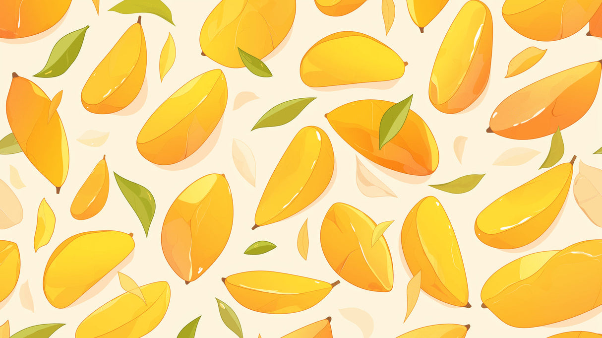 Tropical mango pattern wallpaper brightening a modern kitchen with natural light streaming through windows