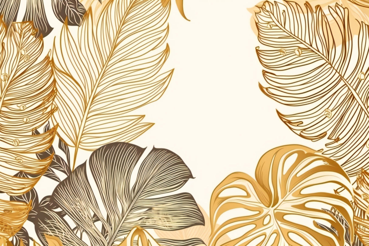 Design file of gold and brown Monstera leaves pattern on white background