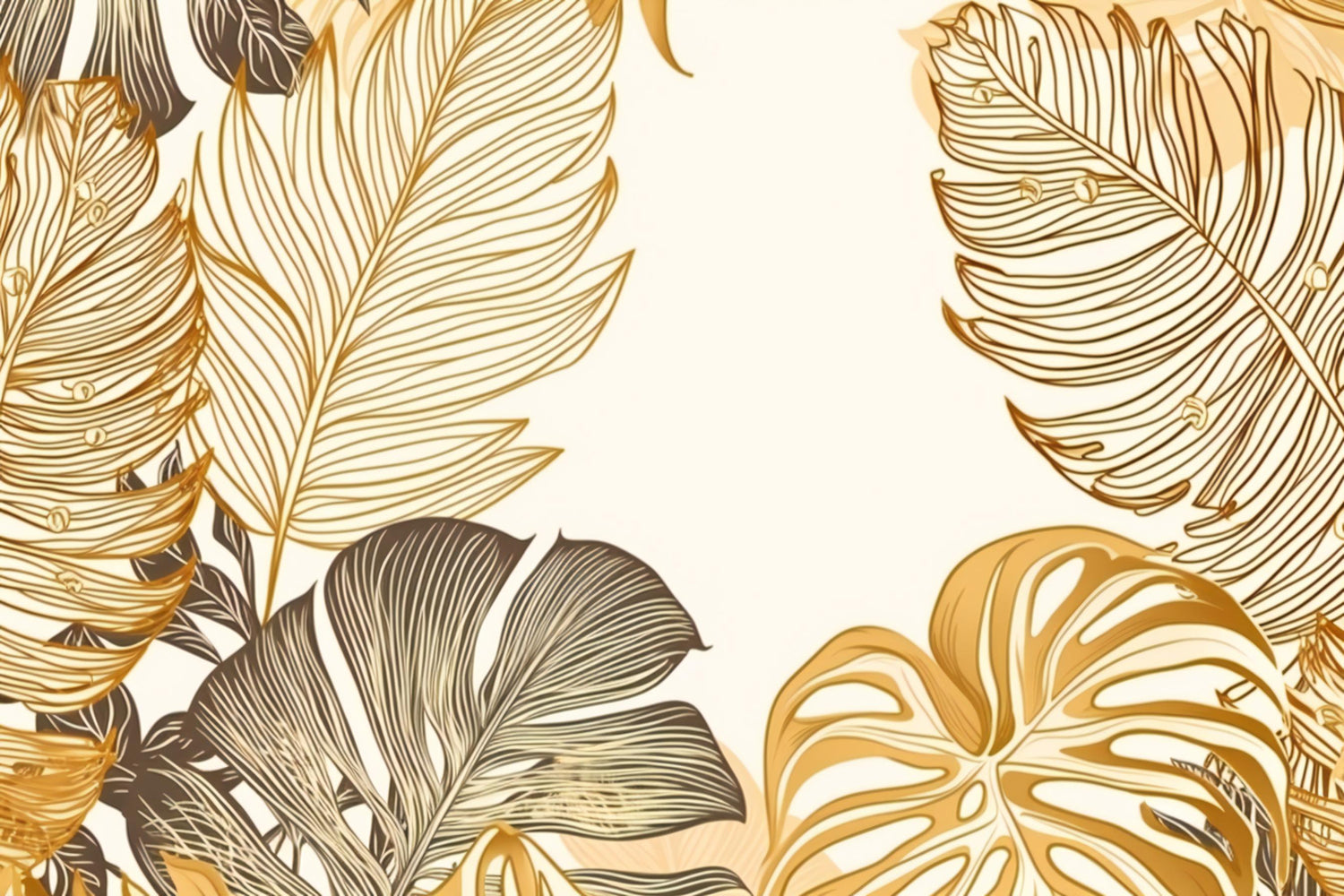 Design file of gold and brown Monstera leaves pattern on white background