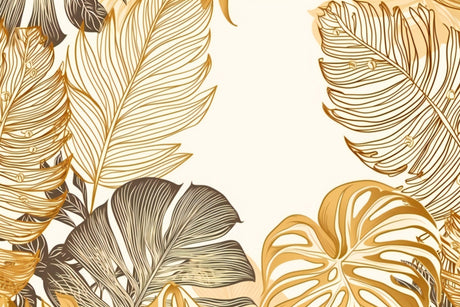 Design file of gold and brown Monstera leaves pattern on white background