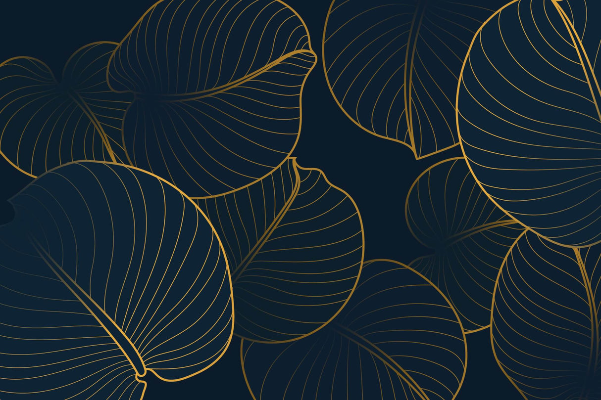Design file showing detailed gold palm leaves pattern on navy background