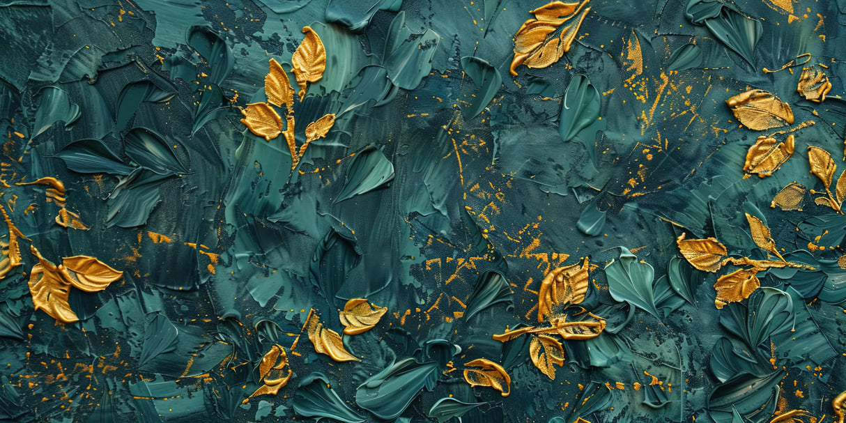 Tropical gold leaf design file showing intricate emerald and metallic pattern details