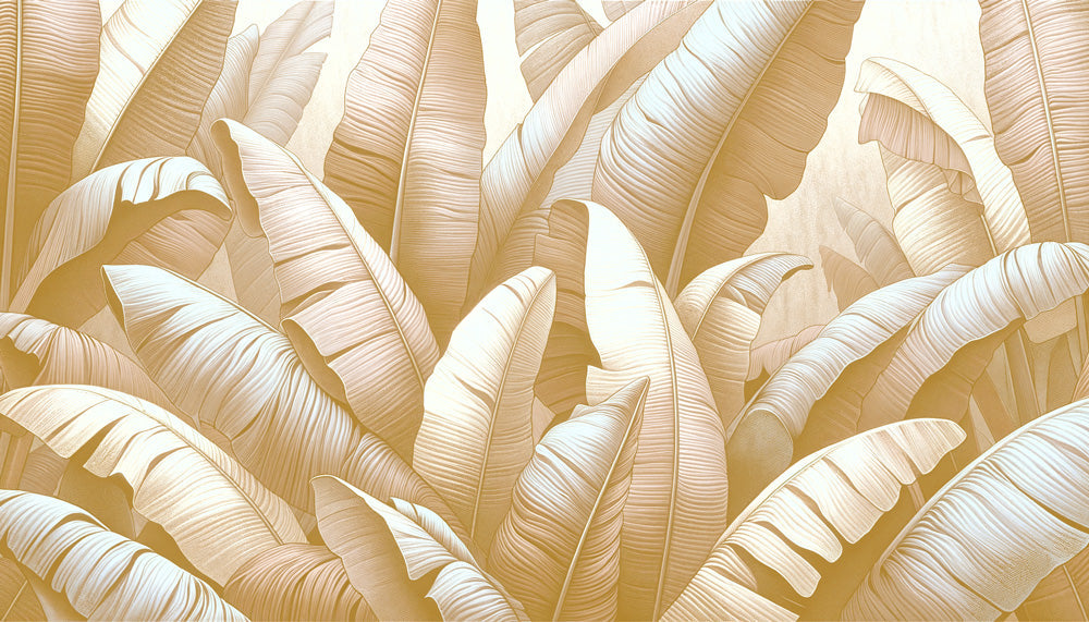 Golden banana leaf design file showing detailed botanical pattern and metallic accents