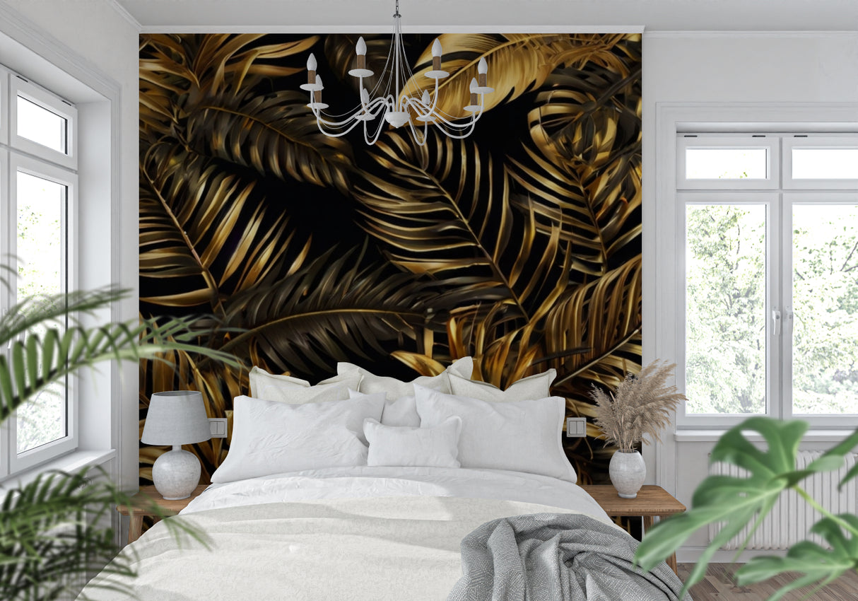 Palm frond wallpaper bringing luxury to hotel lobby entrance