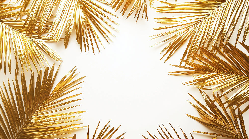 Golden palm leaves design file showing detailed metallic pattern on white background