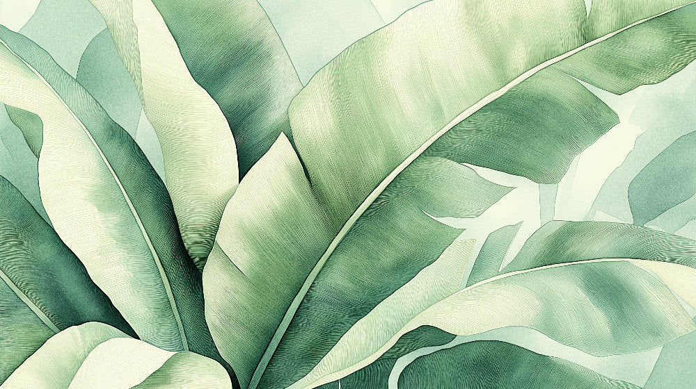 Banana leaf wallpaper design file showing detailed tropical pattern and rich green color palette