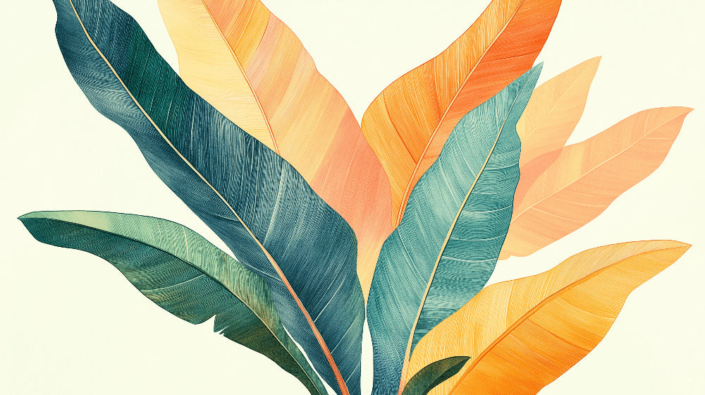 Large-scale banana leaf wallpaper design file showing detailed botanical pattern and rich color palette