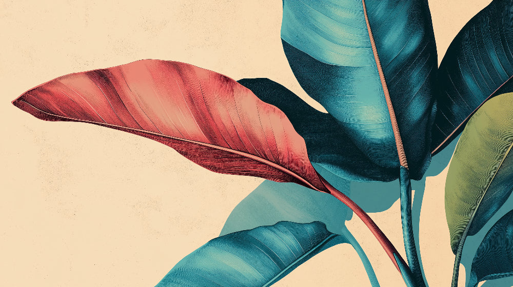 Large-scale tropical leaves design file showing detailed turquoise and coral botanical pattern