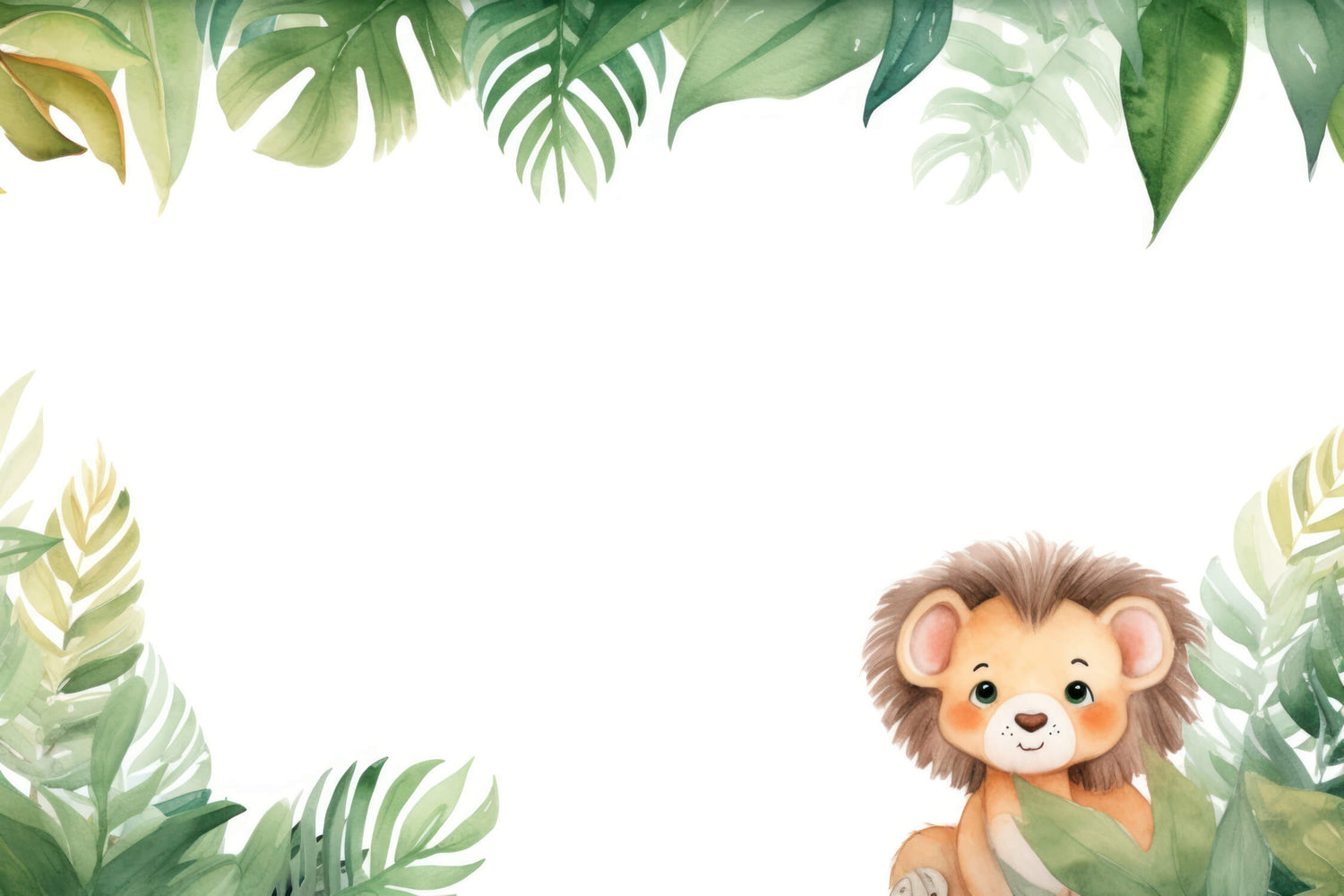 Design file showing detailed lion and monstera leaves pattern on white background