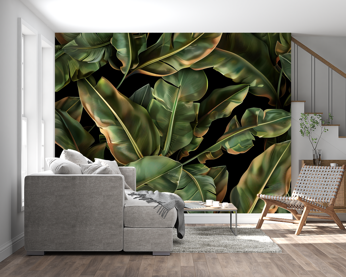 Botanical wall mural bringing nature inside a contemporary home office