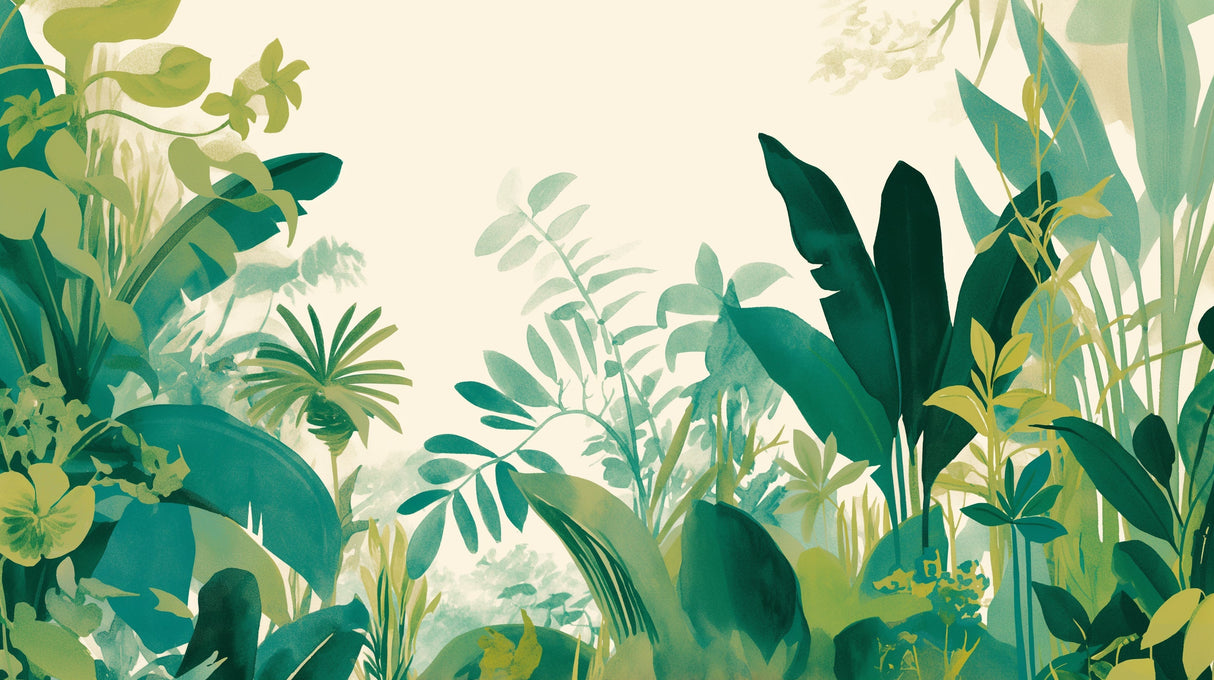 Botanical wall mural bringing fresh energy to a bright dining room space