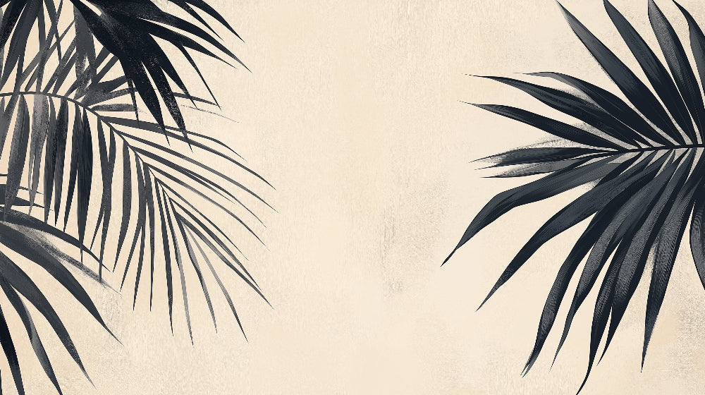 Minimalist Palm Leaf Wallpaper design file showing black palm fronds on beige background pattern