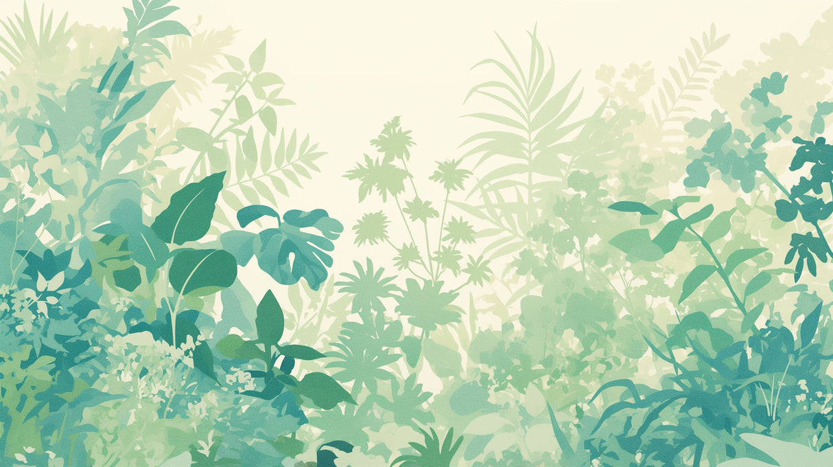 Monstera leaf mural wallpaper in cozy bedroom with white bedding and wooden furniture