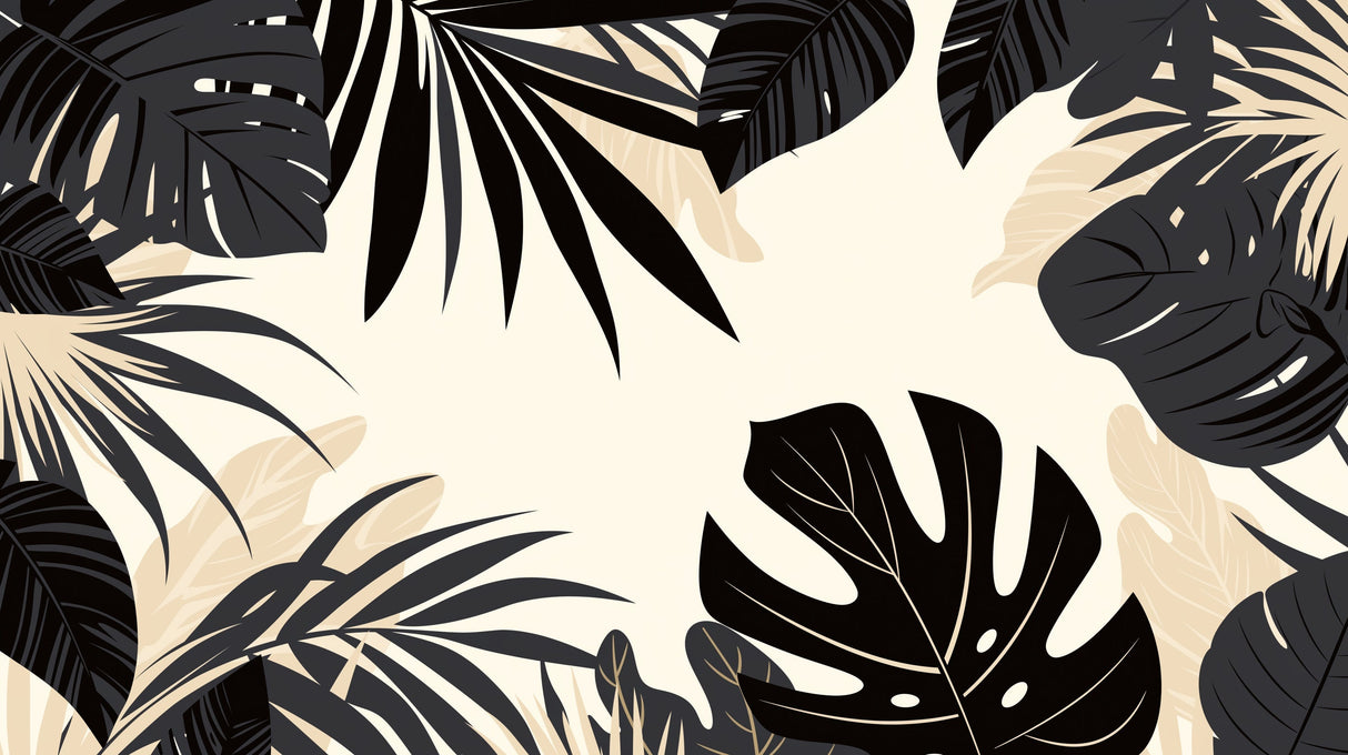 Black and beige Monstera leaf pattern design file showing detailed tropical foliage arrangement