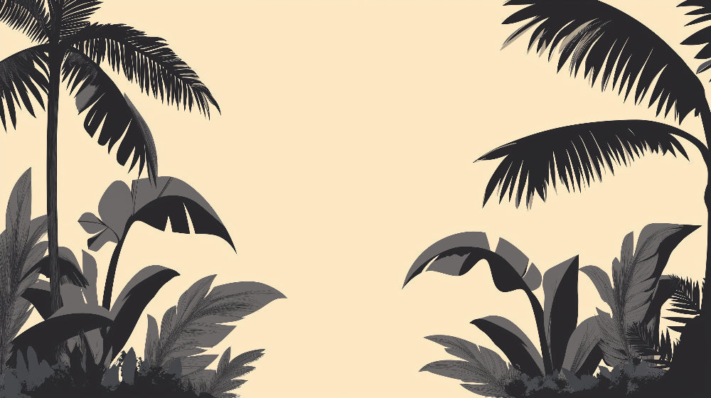 Black palm silhouette wallpaper design file showing full tropical pattern on beige background