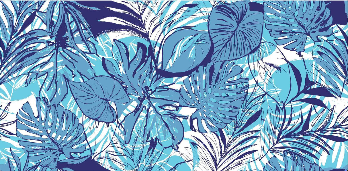 Blue Monstera leaf wallpaper design file showing detailed pattern and true colors