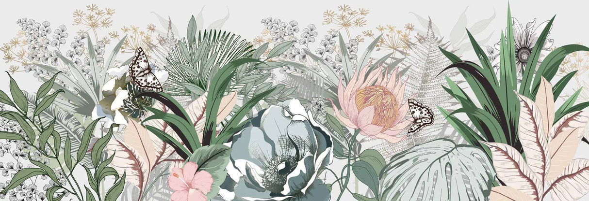 Modern Botanical Line Art design file showing detailed sage green and blush pink pattern