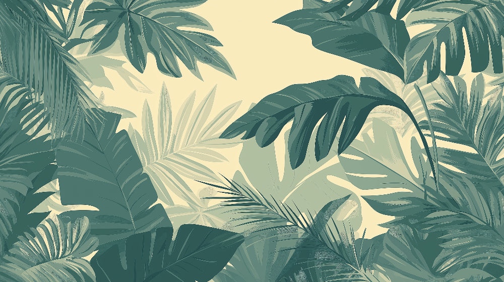 Modern Monstera and Palm Leaves design file showing detailed leaf pattern and rich green tones