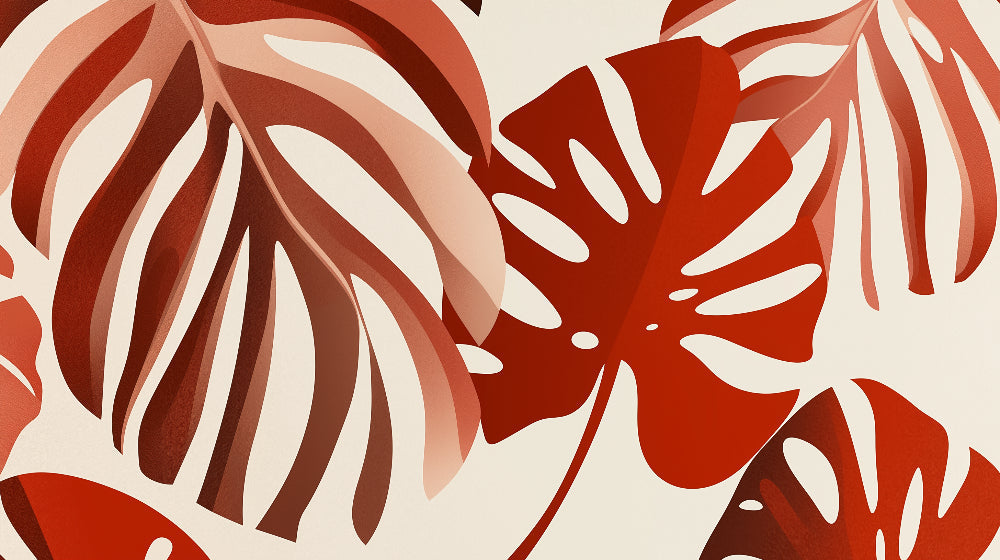 Tropical Monstera wallpaper design file showing large-scale leaf pattern in terracotta shades