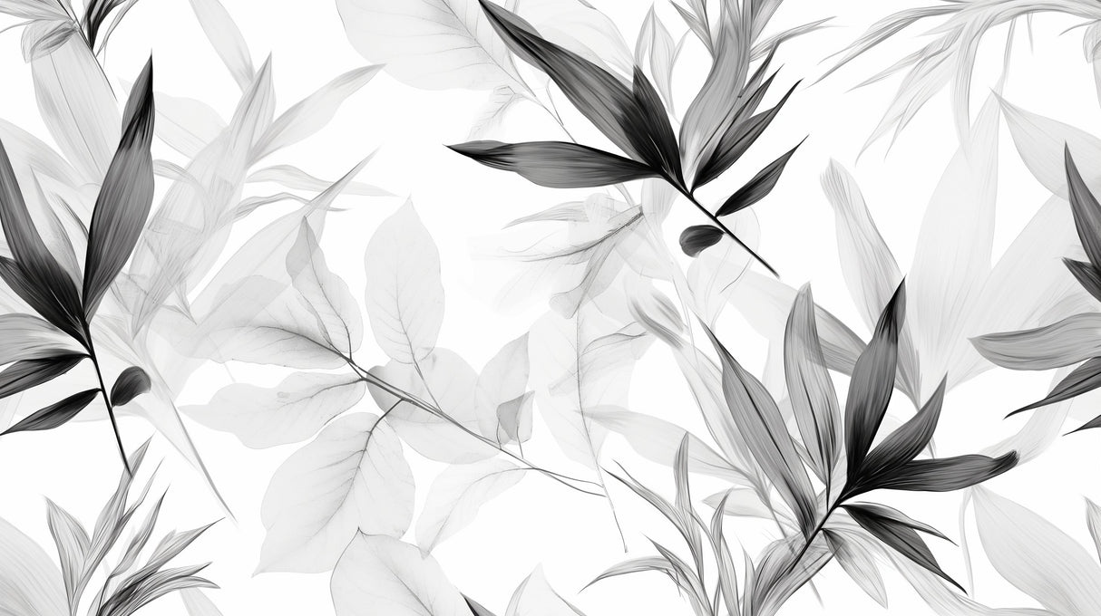 Monochrome bamboo wall mural creating depth in minimal bedroom setting