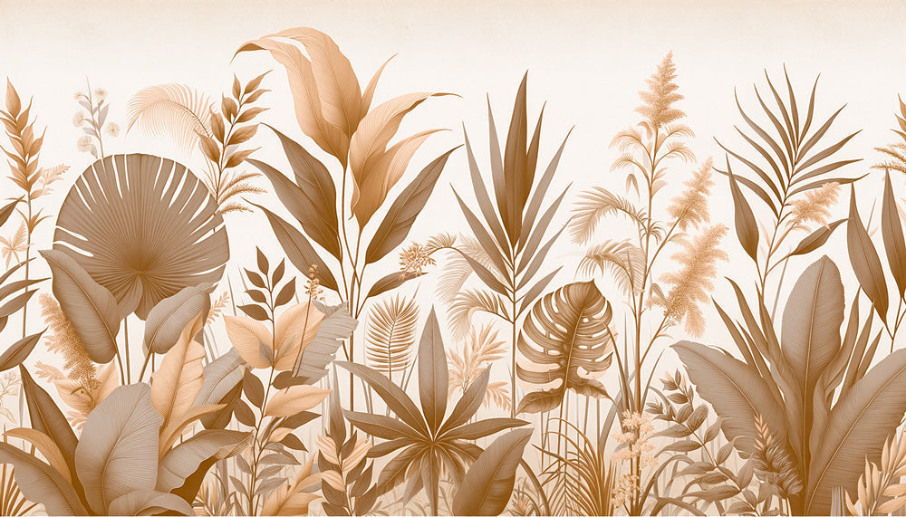 Beige palm leaves wallpaper design file showing detailed botanical pattern and natural textures