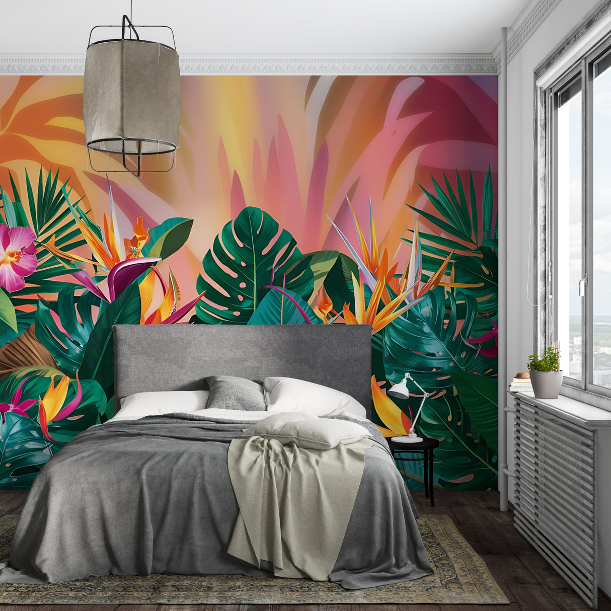 Exotic paradise mural bringing life to entry hallway