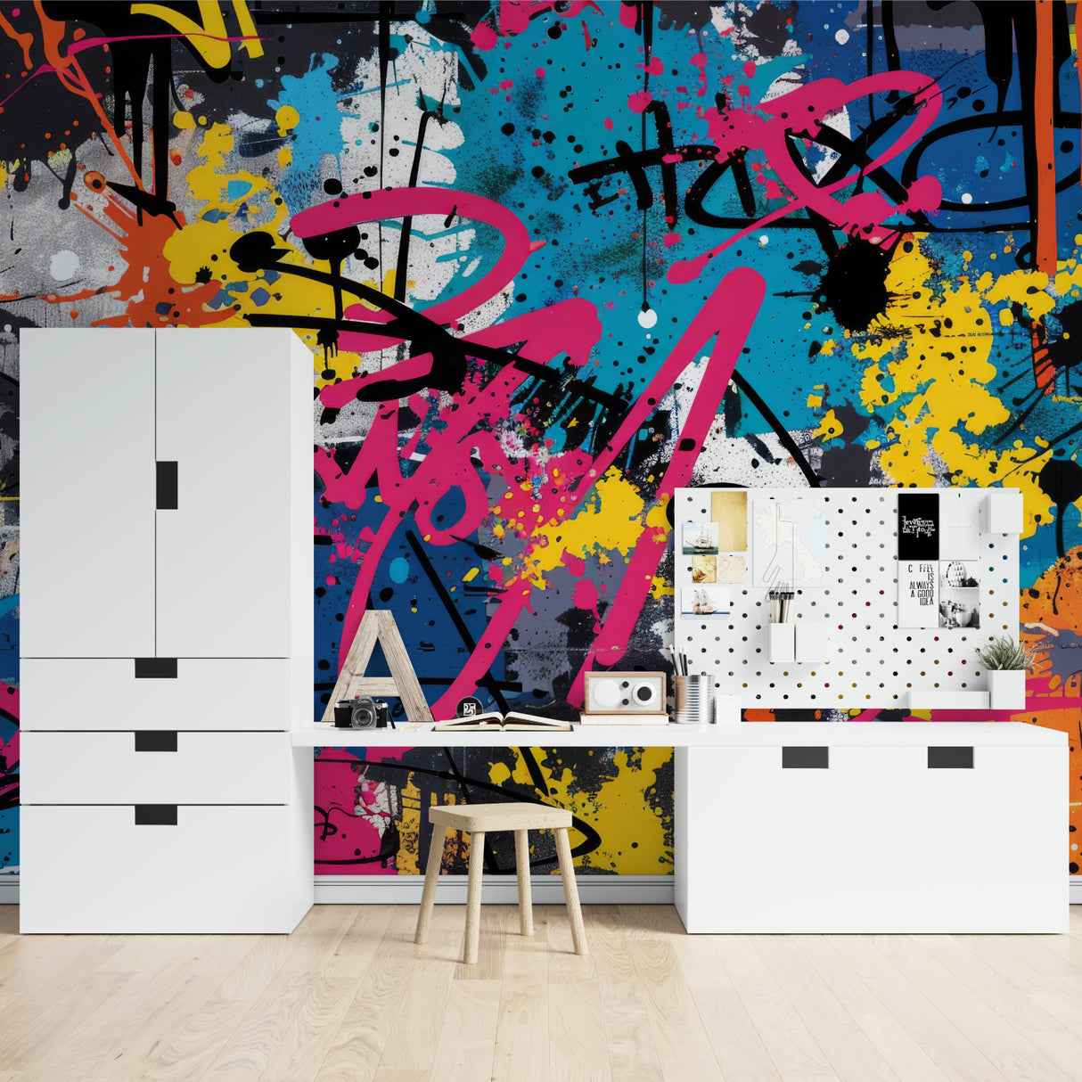 Botanical paradise wallpaper featuring Monstera leaves in a cozy bedroom setting