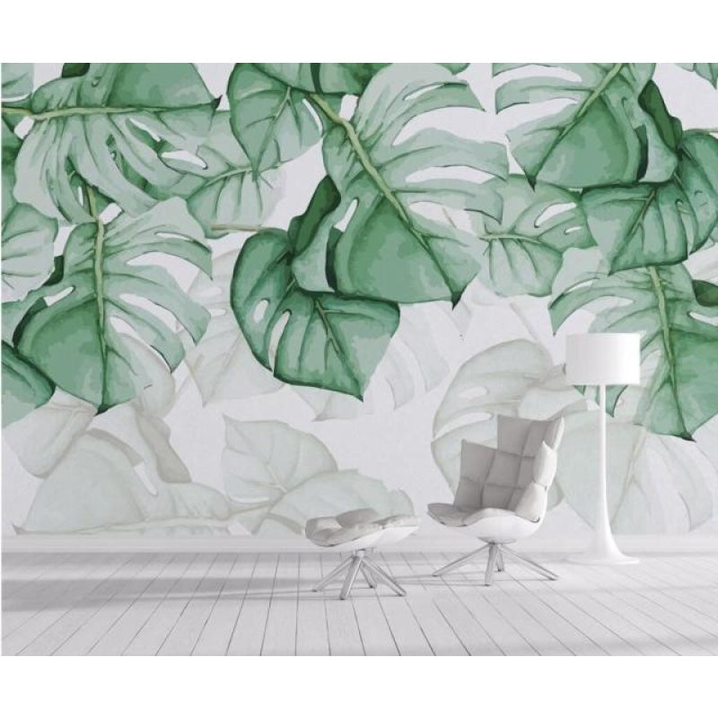 Tropical leaf pattern transforming hallway space