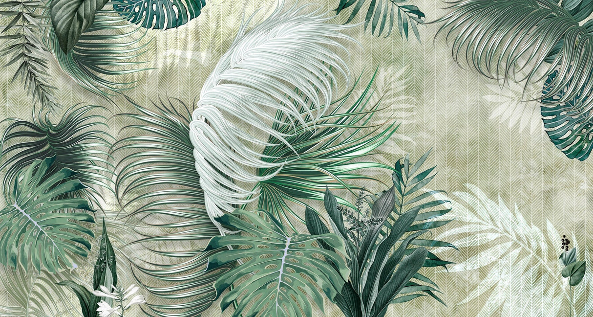 Monstera and palm leaves design file showing detailed tropical pattern in green shades