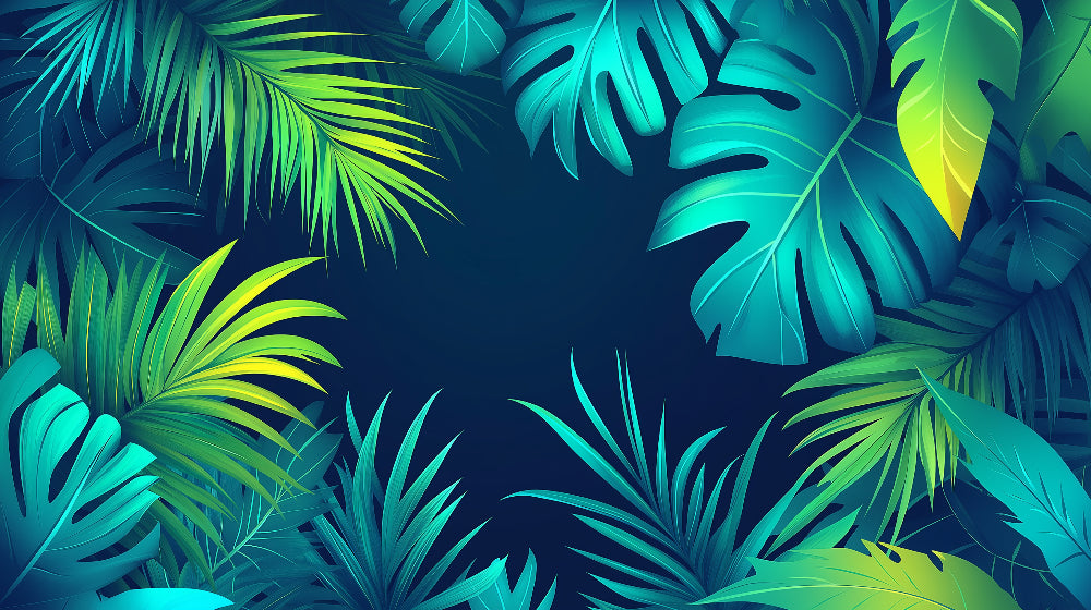 Navy Tropical Leaf Wallpaper design file showing detailed monstera and palm pattern