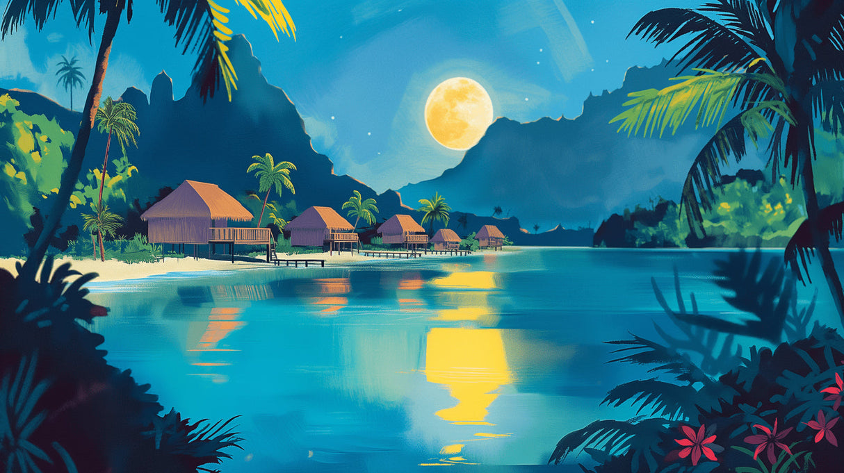 Moonlit beach paradise mural transforming a master bedroom into a peaceful retreat