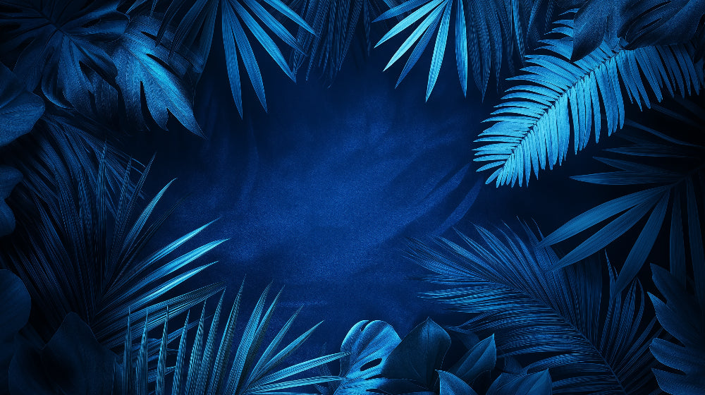 Mystical blue palm leaves design file showing intricate tropical pattern details