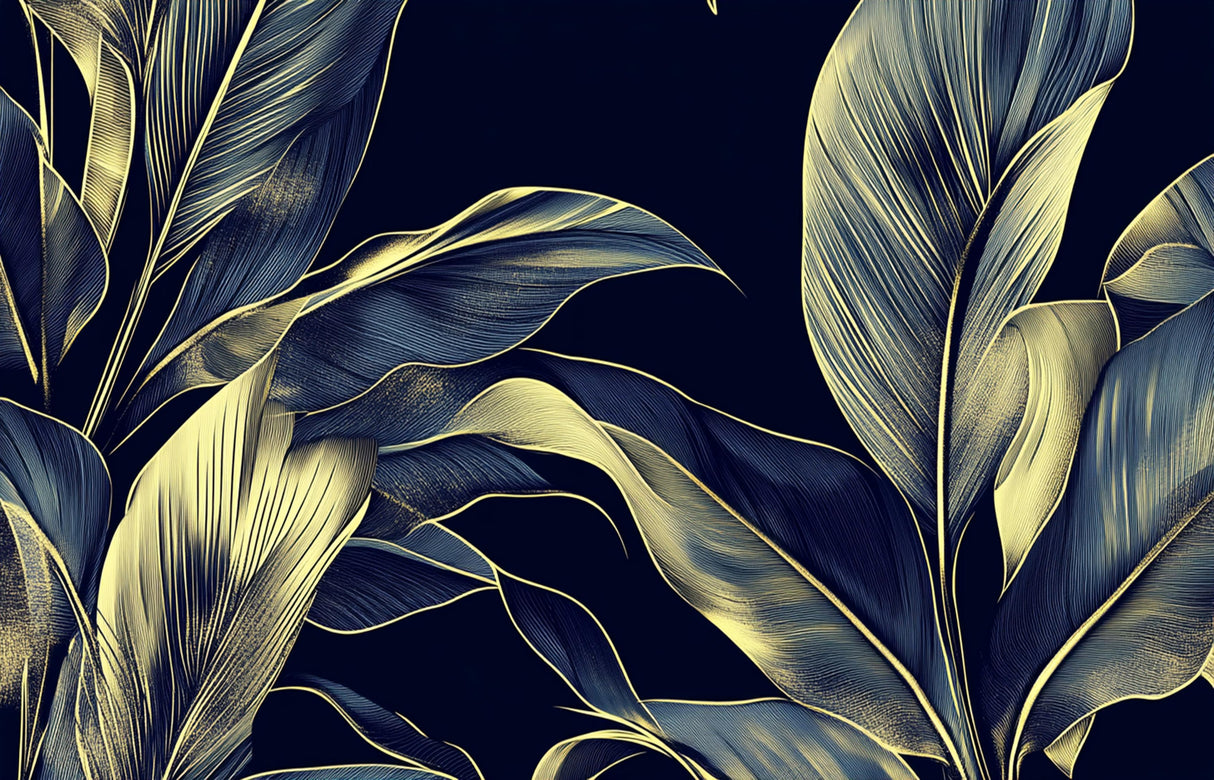 Tropical palm leaf design file showing detailed navy and gold pattern