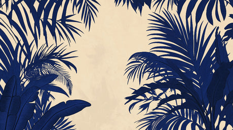 Navy Palm Leaves design file showing detailed tropical pattern and exact color matching