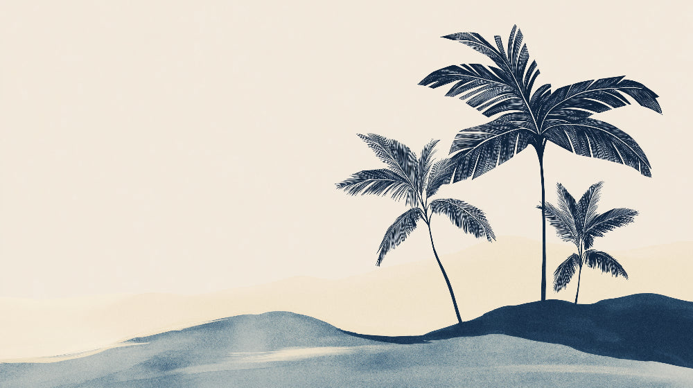 Navy palm trees on beige background design file showing intricate palm frond pattern detail