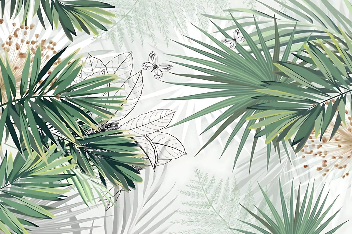 Tropical palm leaves and butterflies design file showing intricate pattern details