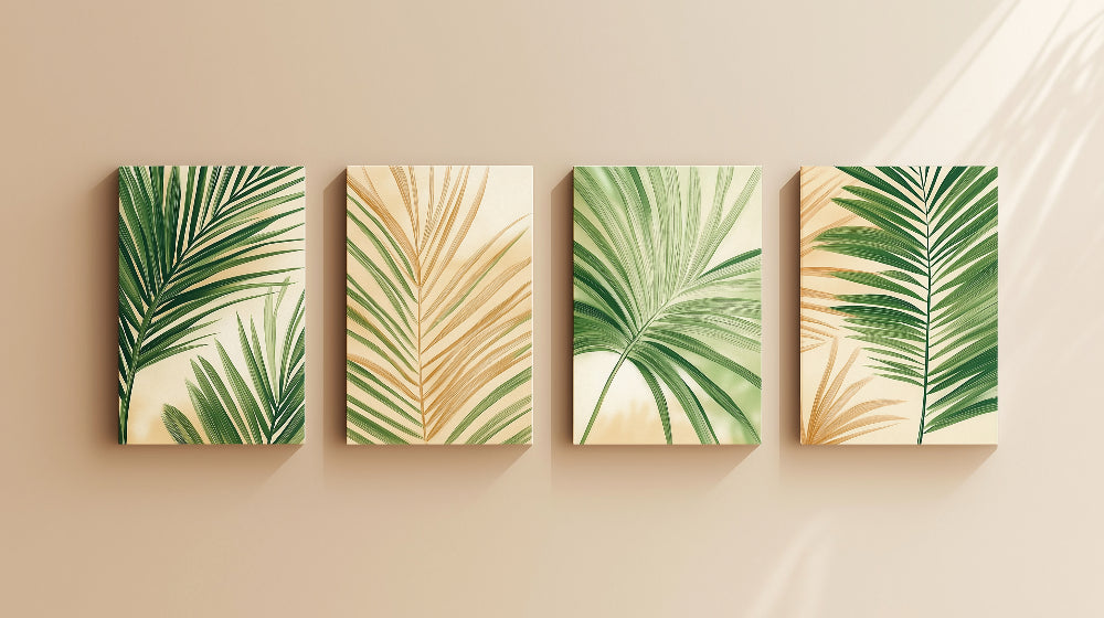 Green and gold palm leaves wallpaper design file showing detailed botanical pattern