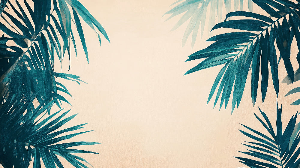 Tropical palm leaves design file showing detailed beige and teal pattern