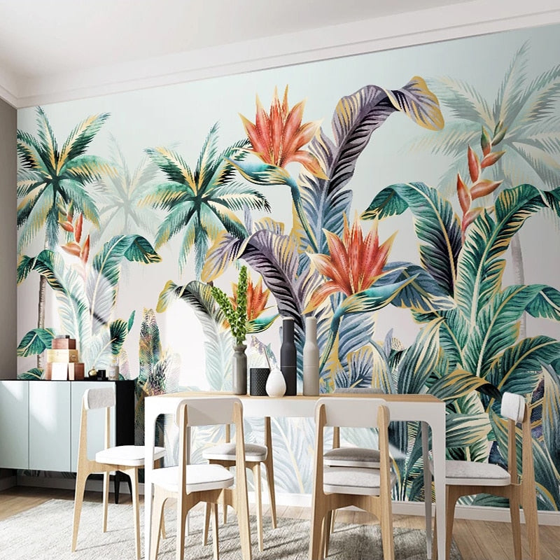 Palm leaf wallpaper mural bringing life to home office space